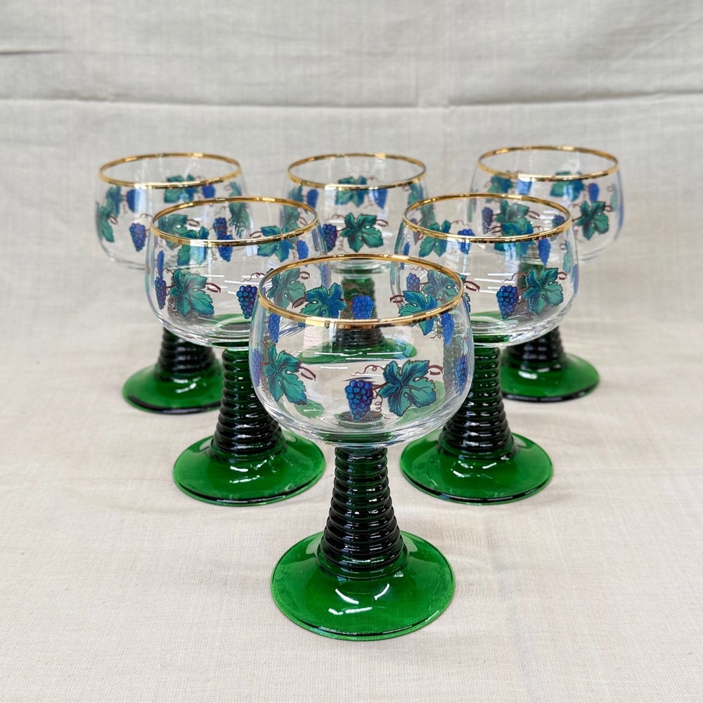 Vintage Grape Wine Glasses Set of 6 Italian‎ Bistro Green Beehive Stem Goblets